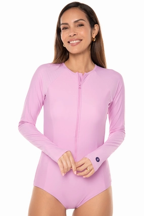 Women's Escalante Long Sleeve Swimsuit  | Peony Pink adjustable swimsuits for women, breathable swimwear for ladies