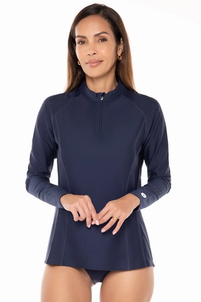 Women's Freestyle Long Sleeve Rash Guard  | Navy womens athletic swimwear, performance swimwear for women