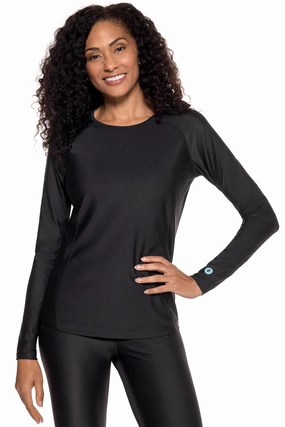 Women's Hightide Lite Long Sleeve Swim Shirt | Black womens athletic swimwear, performance swimwear for women