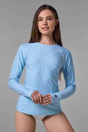 Women's Hightide Long Sleeve Swim Shirt | Malibu Blue Shell We adjustable swimsuits for women, breathable swimwear for ladies