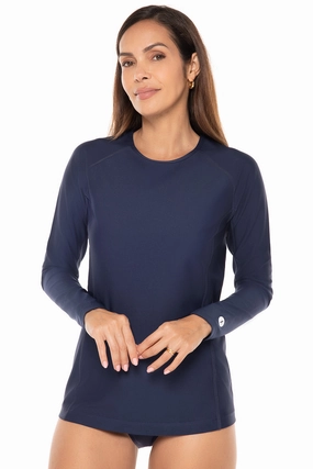 Women's Hightide Long Sleeve Swim Shirt  | Navy womens athletic swimwear, performance swimwear for women