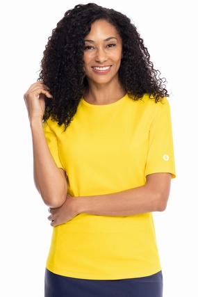 Women's Hightide Short Sleeve Swim Shirt | Bold Yellow adjustable swimsuits for women, breathable swimwear for ladies