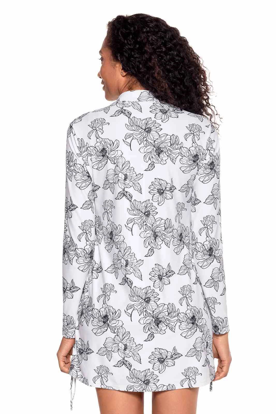 Women's Key Biscayne Ruche Swim Top | White/Black Perfect Peony