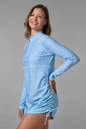 Women's Lawai Ruche Swim Shirt | Malibu Blue Shell We womens athletic swimwear, performance swimwear for women