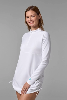 Women's Lawai Ruche Swim Shirt | White adjustable swimsuits for women, breathable swimwear for ladies