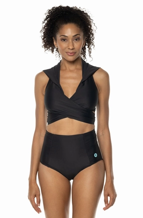 Women's Little Havana Hooded Wrap Top | Black adjustable swimsuits for women, breathable swimwear for ladies