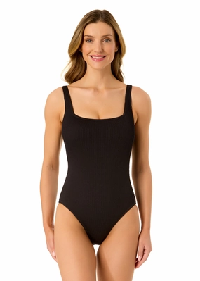 Women's Live In Color Textured Classic Square Neck One Piece Swimsuit supportive one piece swimwear, stretch fit one piece suits