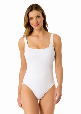 Women's Live In Color Textured Classic Square Neck One Piece Swimsuit supportive one piece swimwear, stretch fit one piece suits