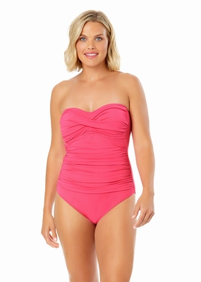 Women's Live In Color Twist Front Shirred One Piece Swimsuit supportive one piece swimwear, stretch fit one piece suits