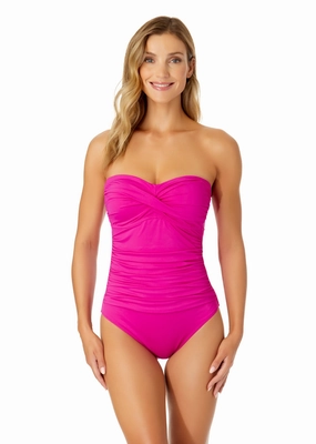 Women's Live In Color Twist Front Shirred One Piece Swimsuit supportive one piece swimwear, stretch fit one piece suits