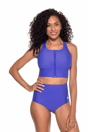 Women's Medley Zip-Up Swim Bra | Baja Blue adjustable swimsuits for women, breathable swimwear for ladies