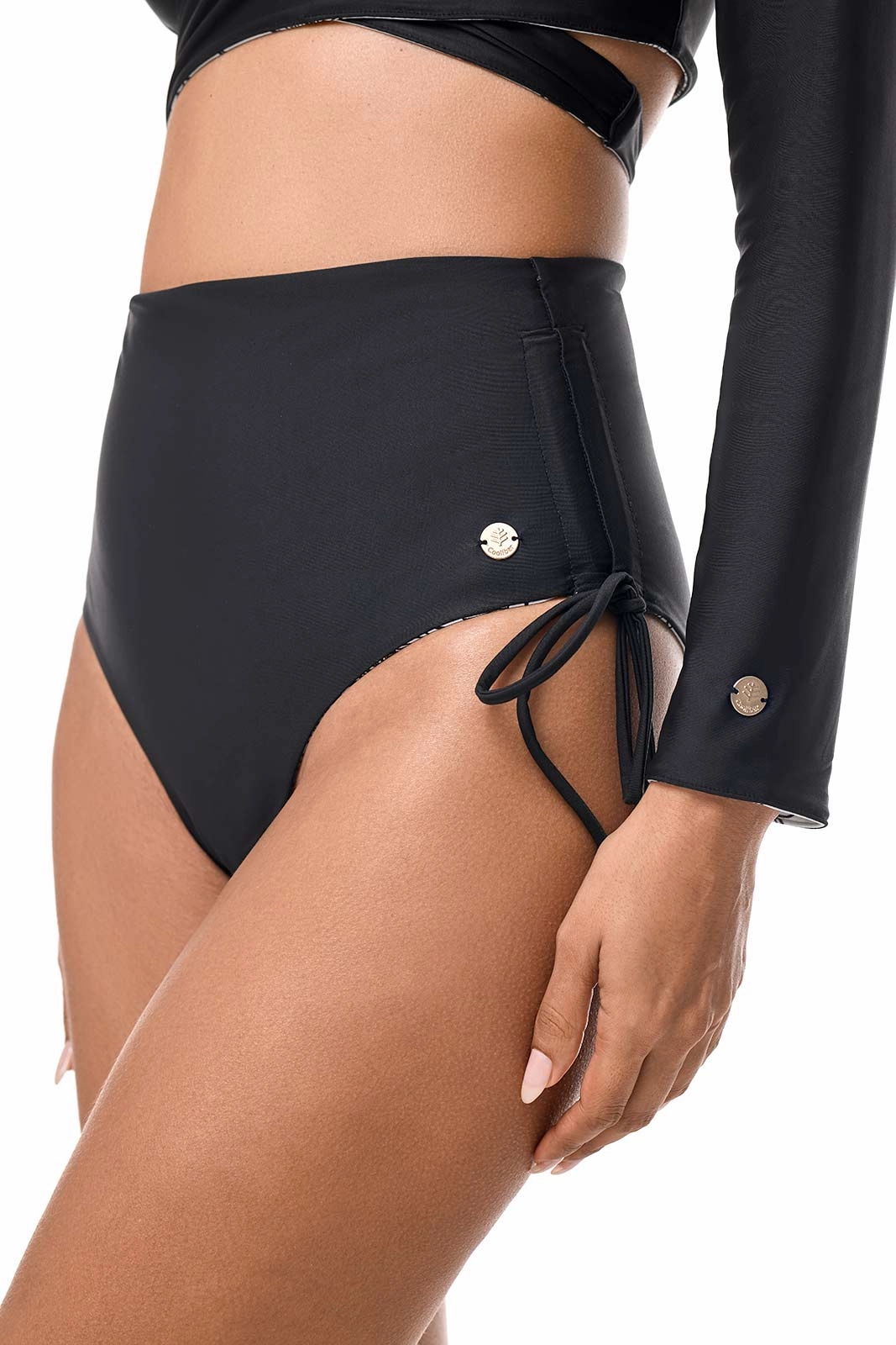 Women's Myrtle Reversible Ruche Adjustable Swim Bottoms | Black Reversible