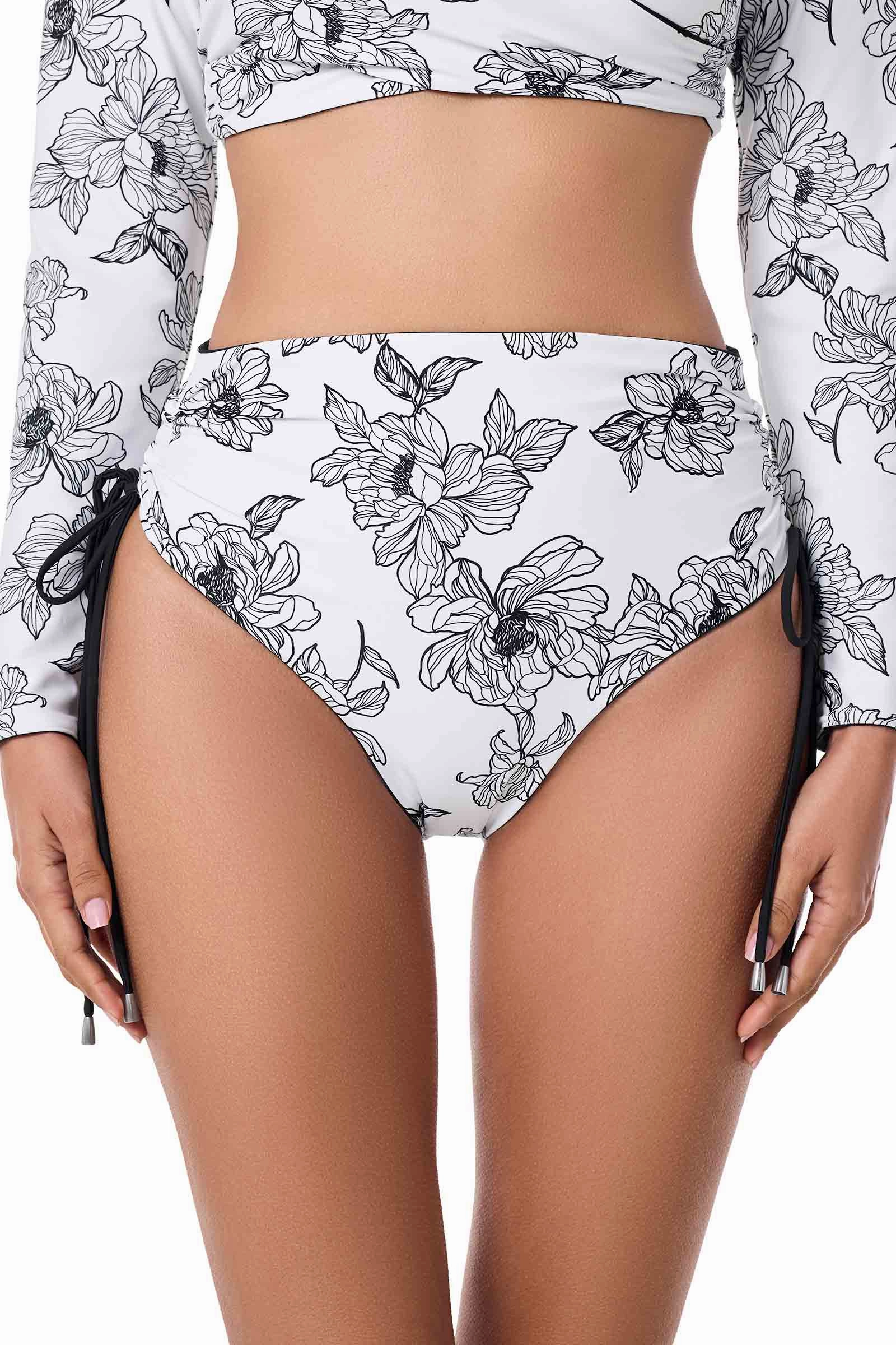Women's Myrtle Reversible Ruche Adjustable Swim Bottoms | Black Reversible
