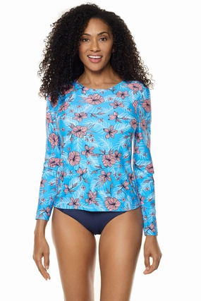 Women's Palmeto Long Sleeve Swim Shirt | Clear Sky Blue TROPICAL DAZE womens athletic swimwear, performance swimwear for women
