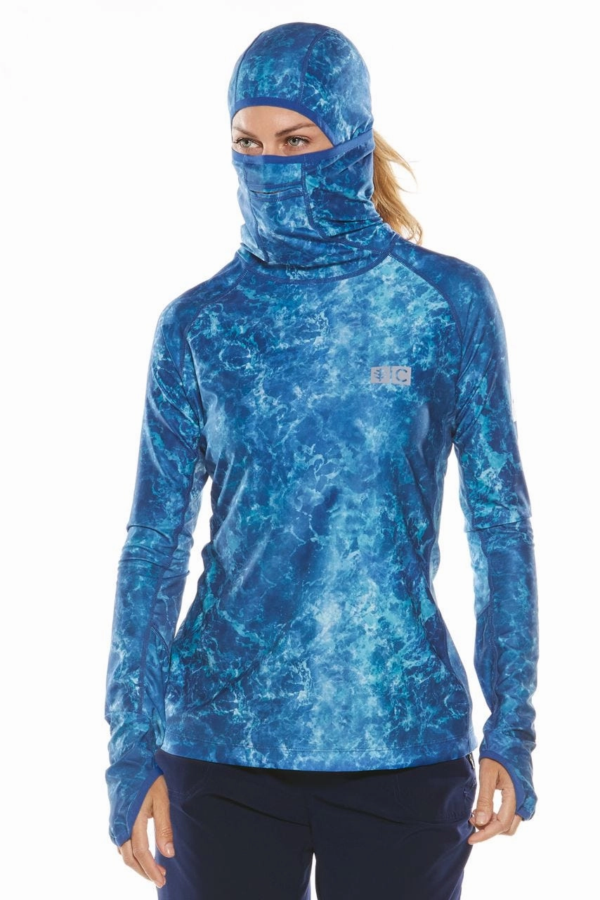 Women's Paros Sailing Hoodie | Blue Water Print adjustable swimsuits for women, breathable swimwear for ladies