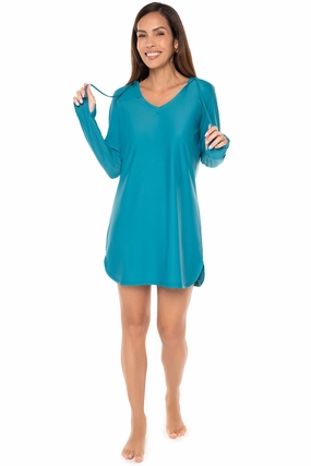 Women's Seacoast Swim Cover-Up Dress | Tahitian Teal adjustable swimsuits for women, breathable swimwear for ladies