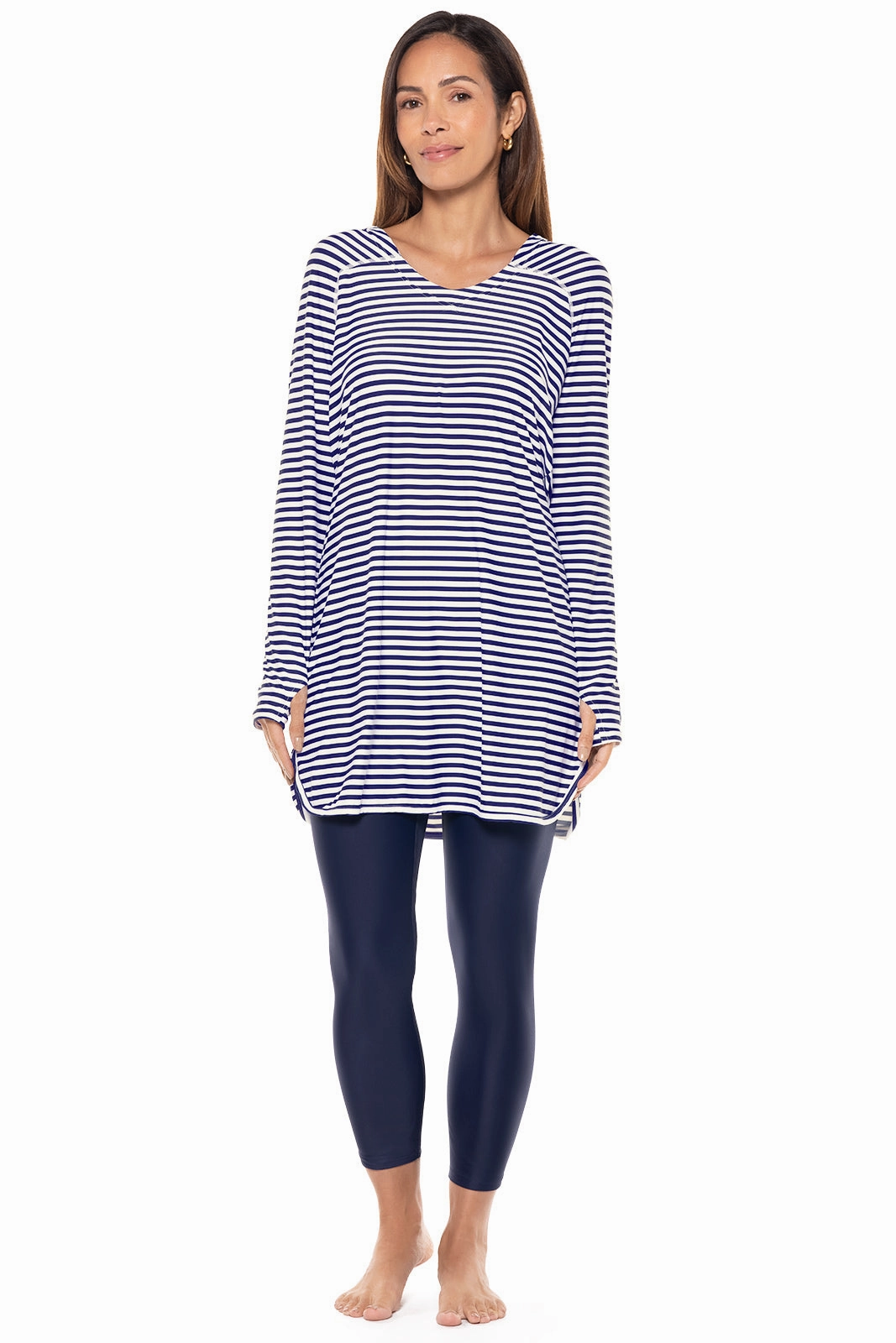 Women's Seacoast Swim Cover-Up Dress | White/Navy Stripe adjustable swimsuits for women, breathable swimwear for ladies