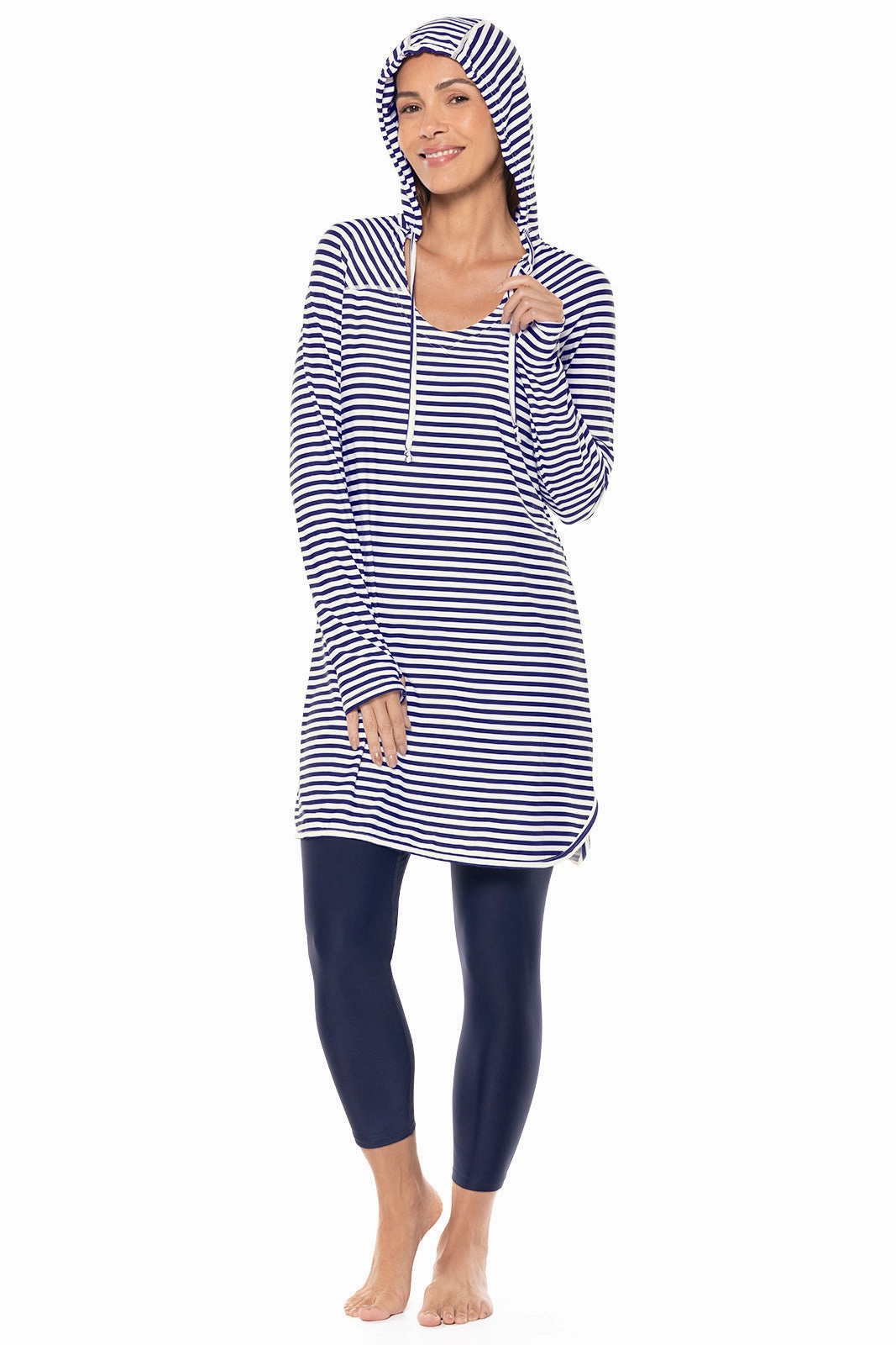 Women's Seacoast Swim Cover-Up Dress | White/Navy Stripe