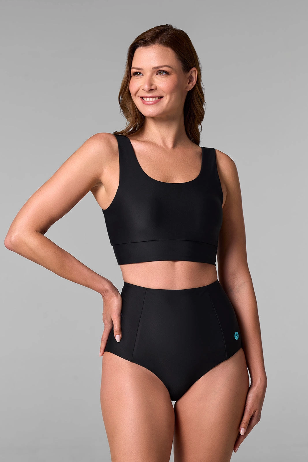 Women's Spring Garden Crop Bikini Top | Black adjustable swimsuits for women, breathable swimwear for ladies