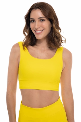 Women's Spring Garden Crop Bikini Top | Bold Yellow womens athletic swimwear, performance swimwear for women