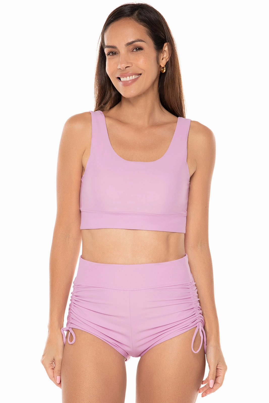 Women's Spring Garden Crop Bikini Top | Peony Pink adjustable swimsuits for women, breathable swimwear for ladies