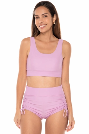 Women's Spring Garden Crop Bikini Top | Peony Pink womens athletic swimwear, performance swimwear for women