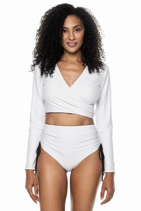 Women's Sunny Isles Reversible Wrap Shrug | White/Black Reversible womens athletic swimwear, performance swimwear for women