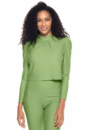 Women's Toscana Puff Sleeve Swim Top | Soft Fern adjustable swimsuits for women, breathable swimwear for ladies