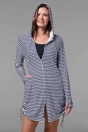 Women's Wailea Swim Cover-Up | White/Navy Stripe adjustable swimsuits for women, breathable swimwear for ladies