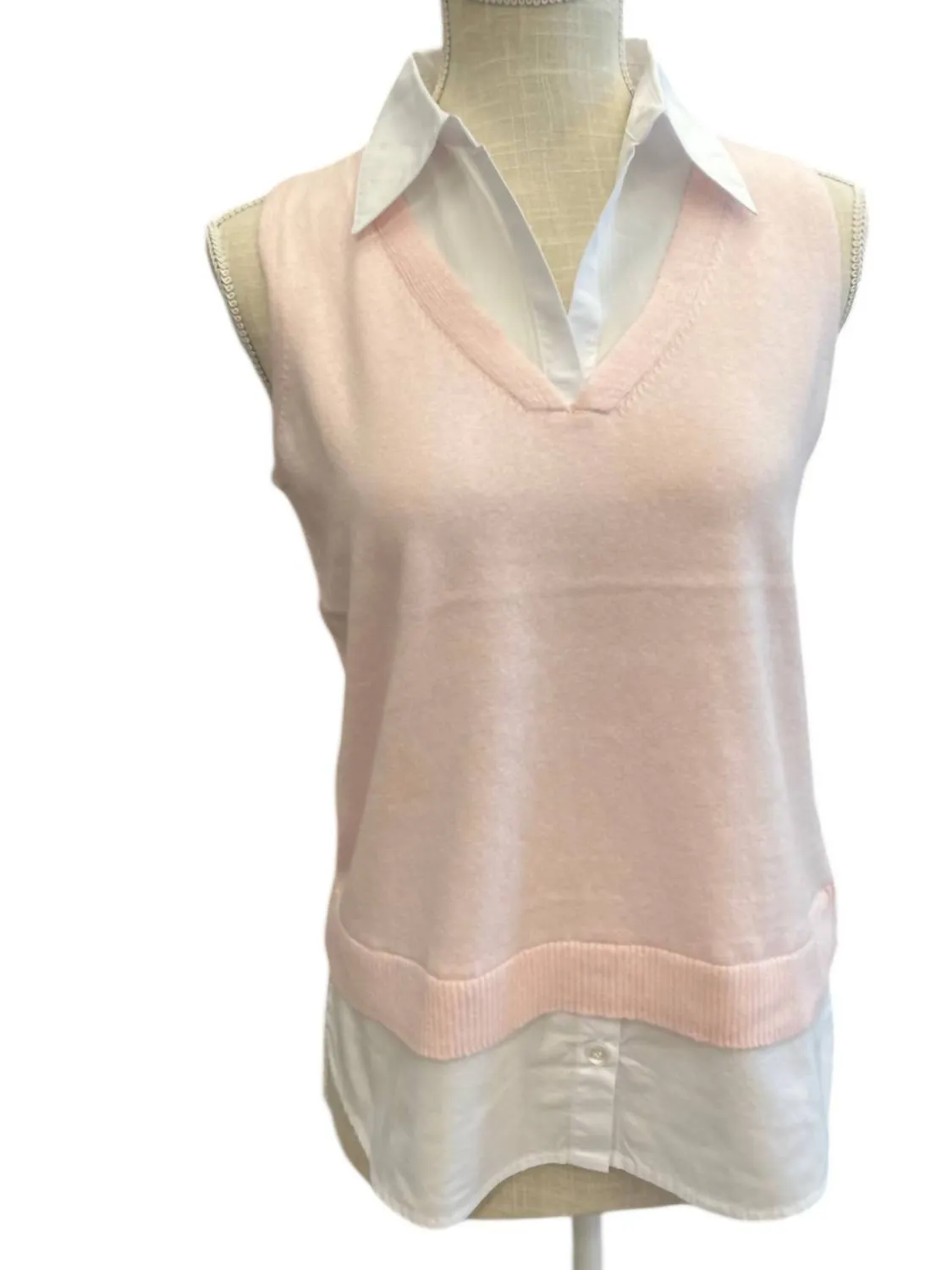 Women's Sleeveless Two-Fer Sweater In Pink