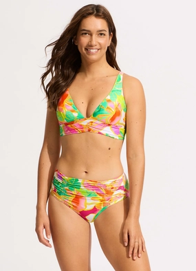 Wonderland Gathered Front Retro Bikini Bottom - Fuchsia Rose plus size swimwear women, summer swimwear for ladies