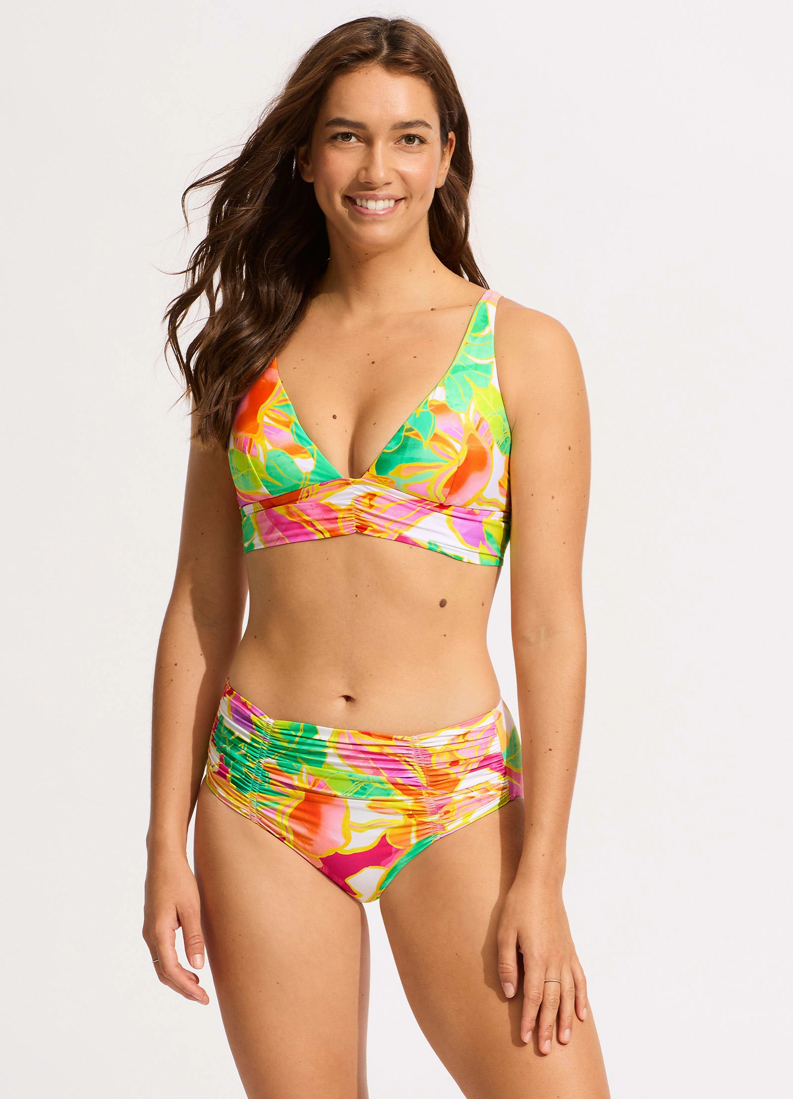 Wonderland Gathered Front Retro Bikini Bottom - Fuchsia Rose plus size swimwear women, summer swimwear for ladies