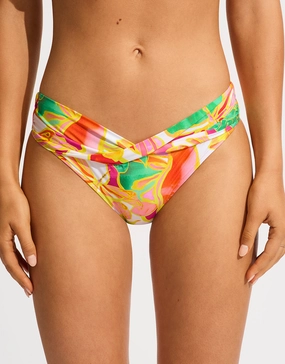 Wonderland Twist Band Hipster Bikini Pant - Fuchsia Rose adjustable swim bottoms women, flattering bikini bottoms