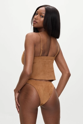x BELLA HADID Dove Suede Bikini Bottom - Sunkissed Suede beach bikini styles for women, modern cut swim bikinis