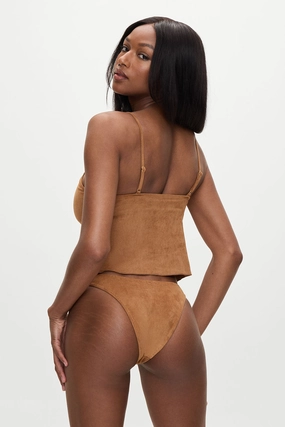 x BELLA HADID Dove Suede Bikini Bottom - Sunkissed Suede womens swim bottoms, high waist bikini bottoms