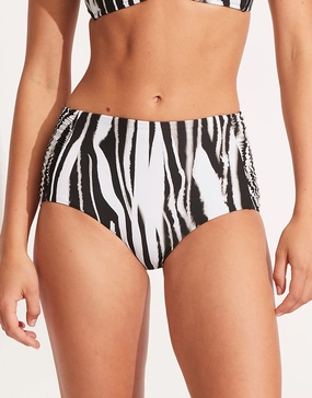 Zahara Ruched Side High Waisted Bikini Pant adjustable swim bottoms women, flattering bikini bottoms