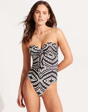Zanzibar Twist Tie Front Swimsuit - Black bandeau swimsuits for women, strapless swimwear tops